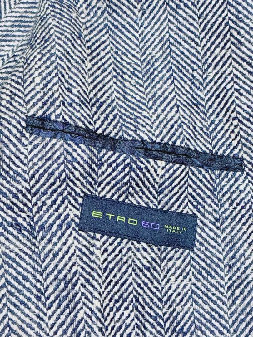 タグ付き新品 ETRO シルク混 ヘリンボーン テーラードジャケット イタリア製