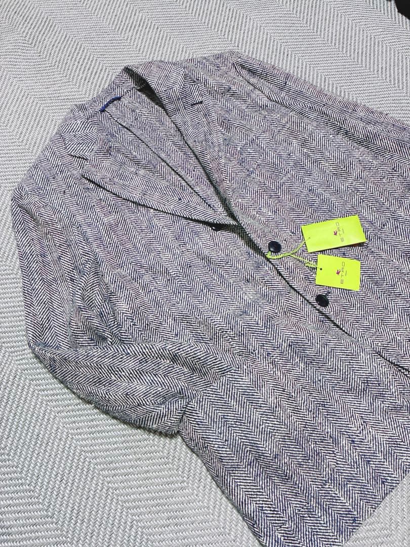 タグ付き新品 ETRO シルク混 ヘリンボーン テーラードジャケット イタリア製
