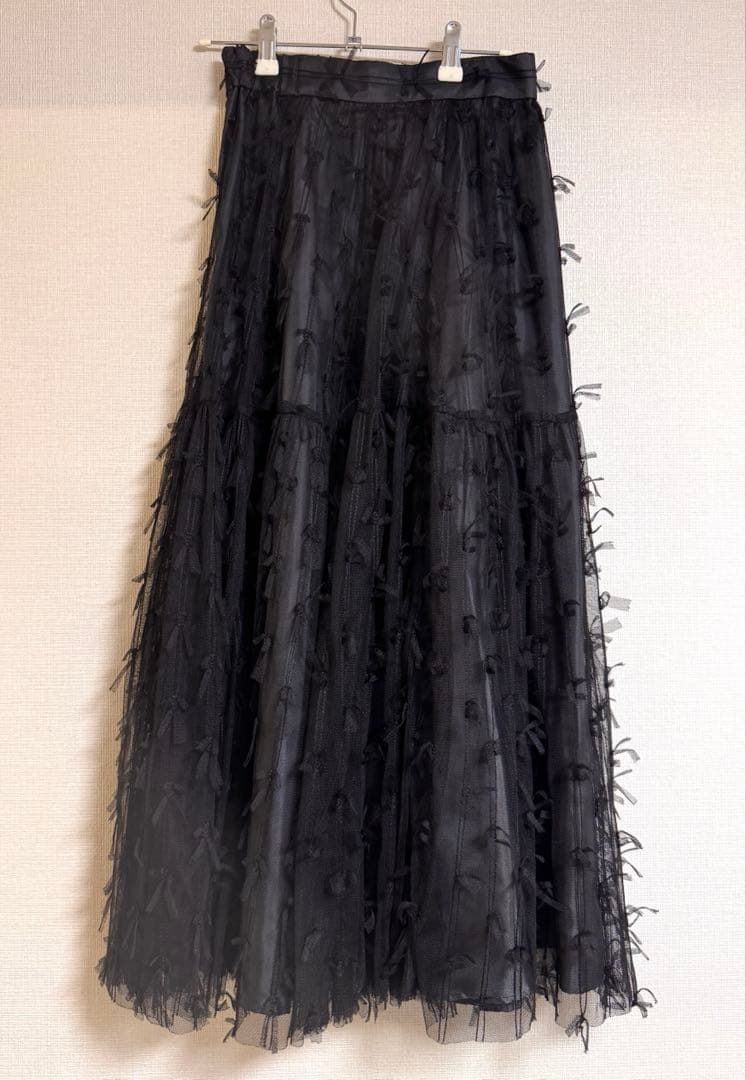 【美品】CADUNE カデュネ　チュール　ロングスカート　黒　SS（34）
