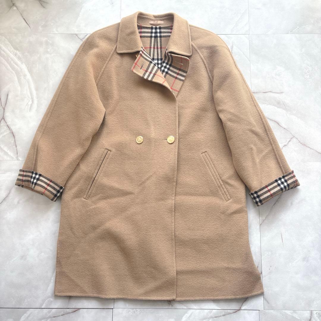 【希少】バーバリー カシミヤ ダブルフェイス ロングコート 金ボタン ベージュ