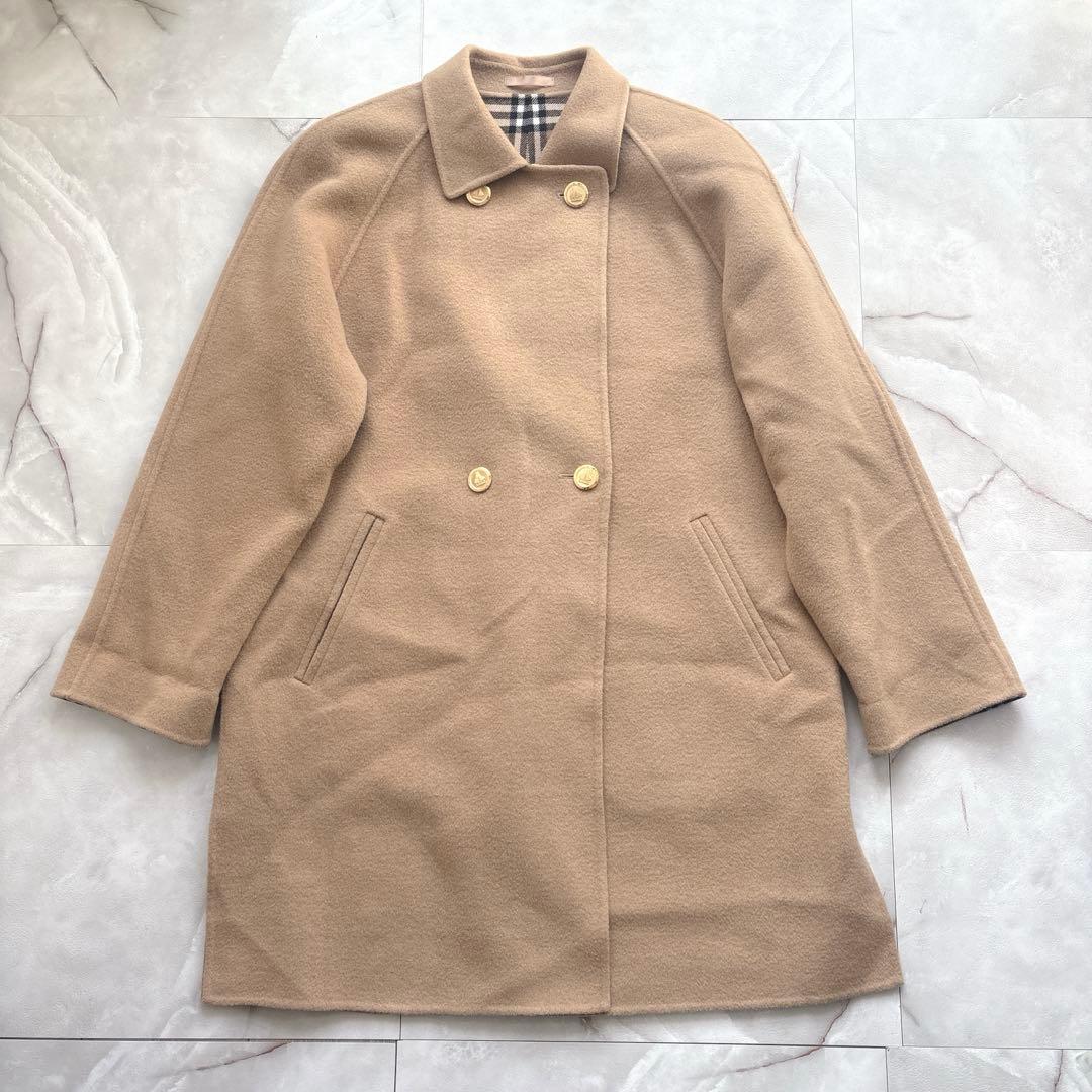 【希少】バーバリー カシミヤ ダブルフェイス ロングコート 金ボタン ベージュ