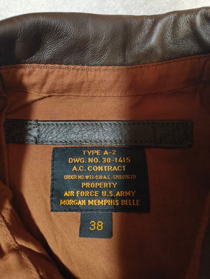 【美品】MORGAN MEMPHIS BELLE A-2 38 馬革 中田商店