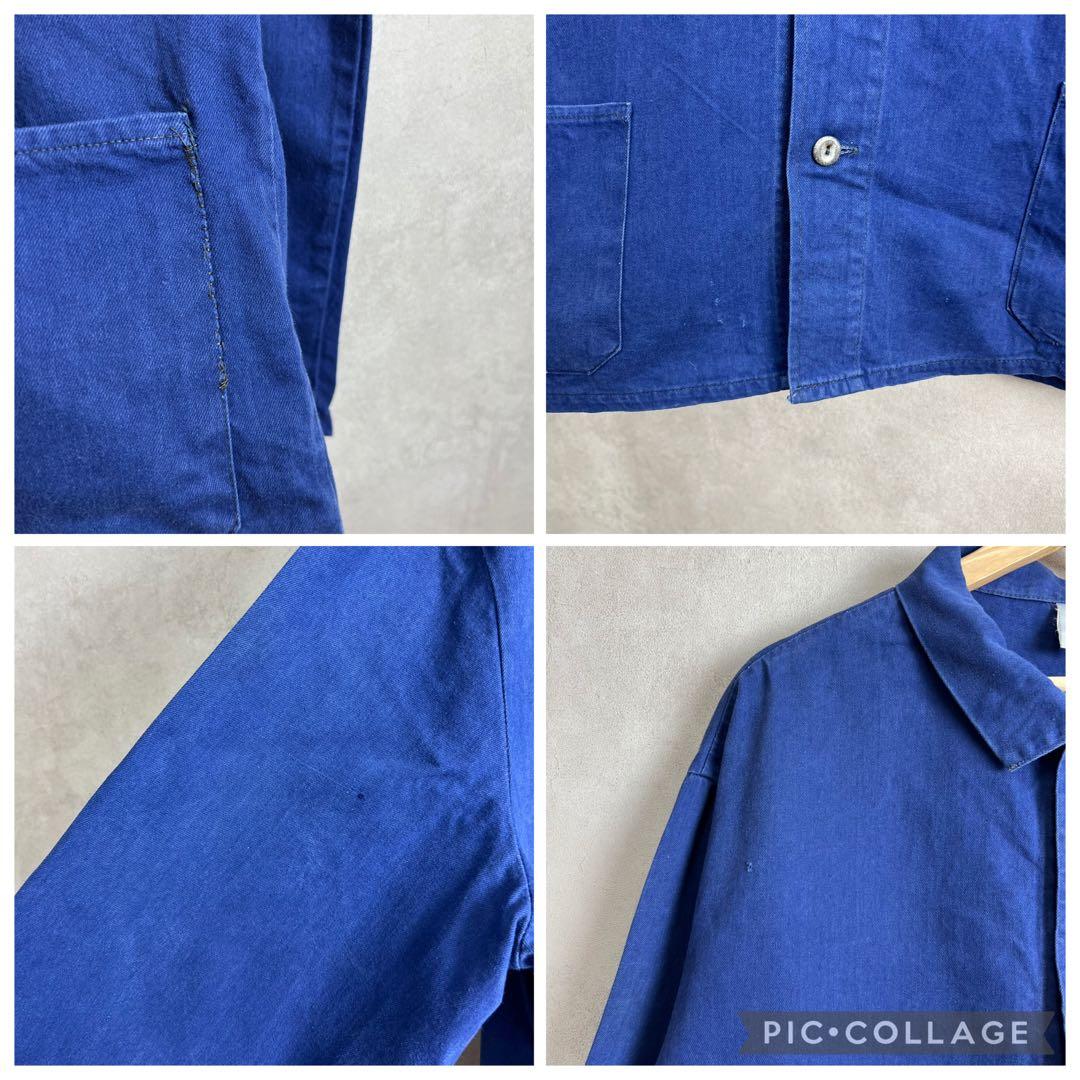 ユーロ古着 ワークジャケット カバーオール コットンツイル 紺色 vintage