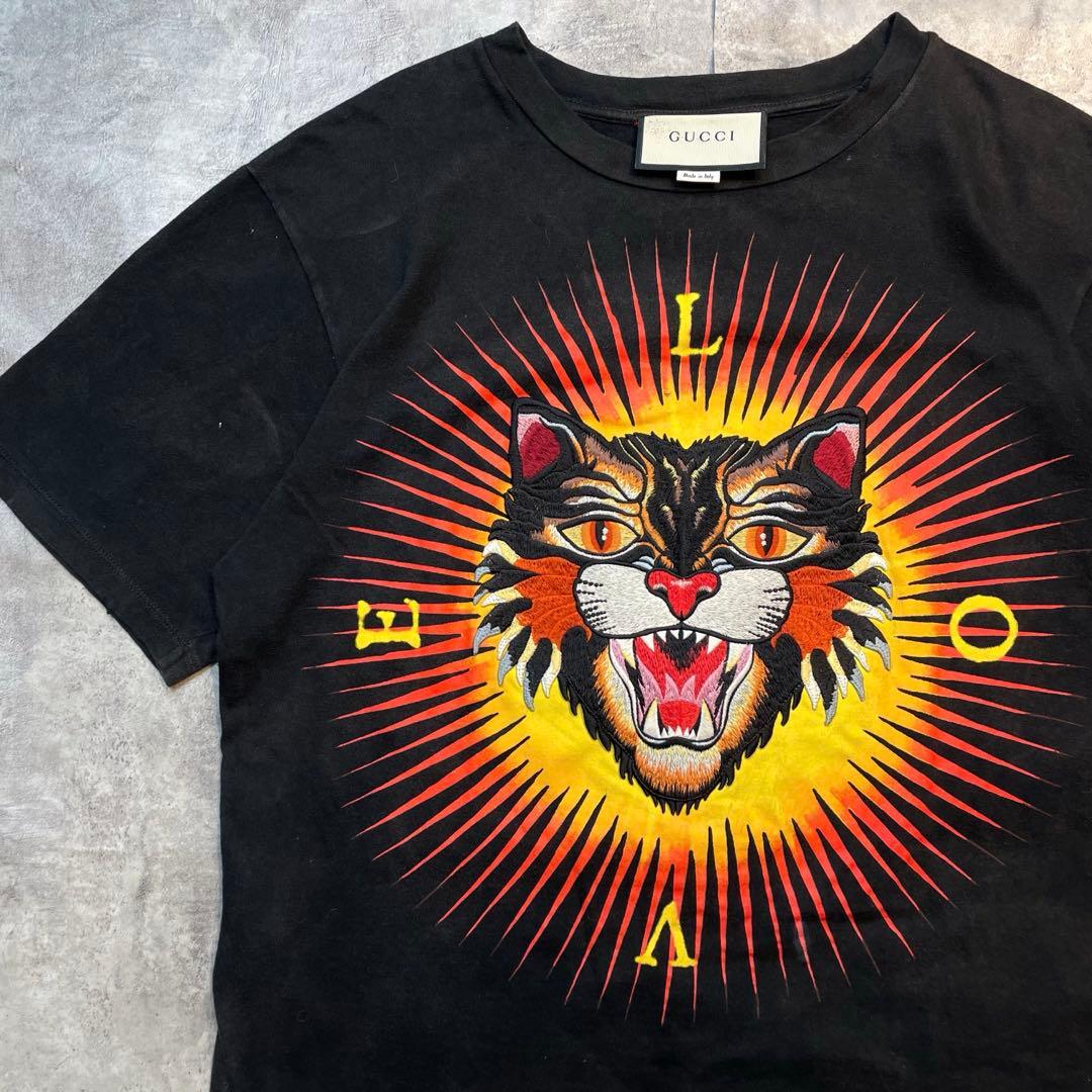 GUCCI グッチ キャット刺繍 Tシャツ ブラック サイズS