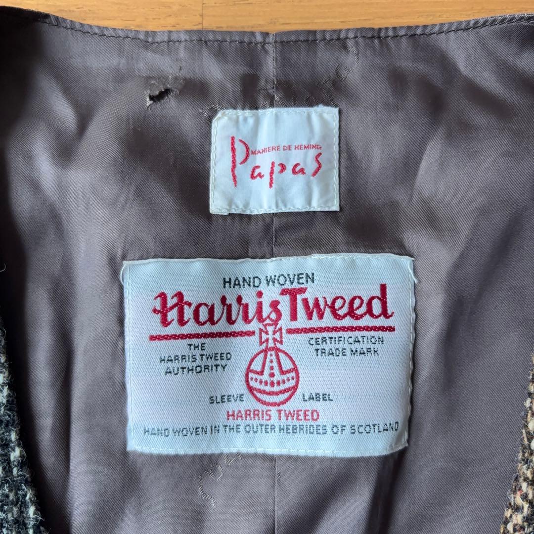 Papas x Harris Tweed ウールパッチワークベスト ジレ