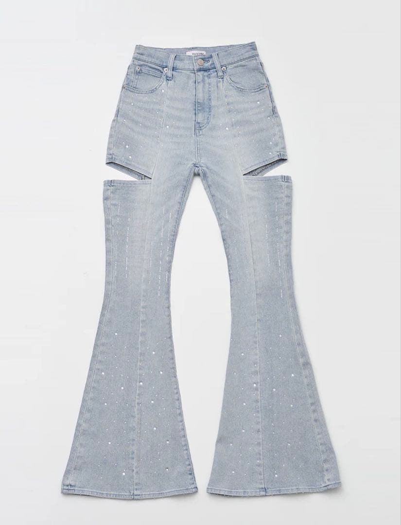 Darich ドロップビジューフレアデニムパンツ アイスブルー S