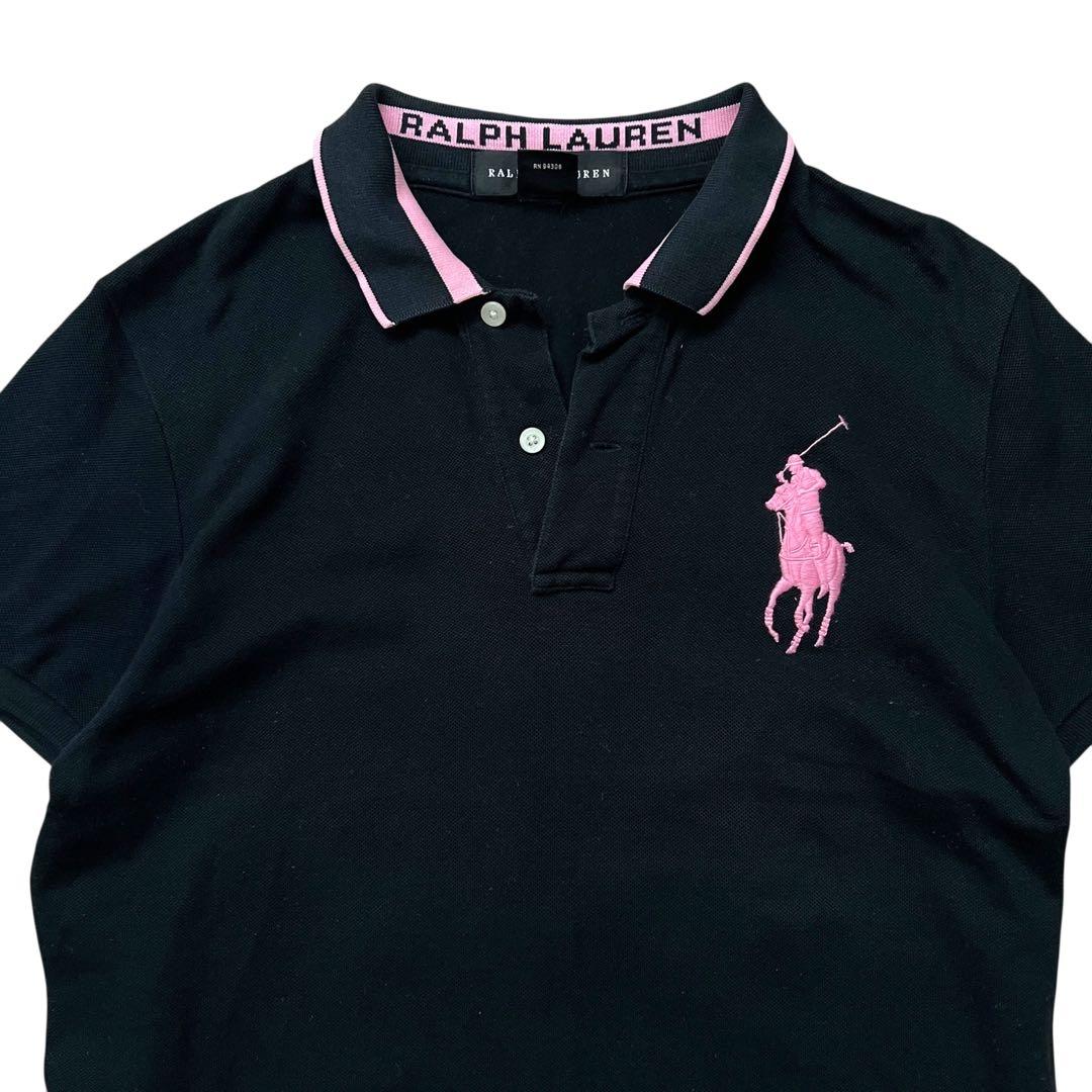 Ralph Lauren　pink pony　ポロシャツ　黒ピンク　刺繍　M