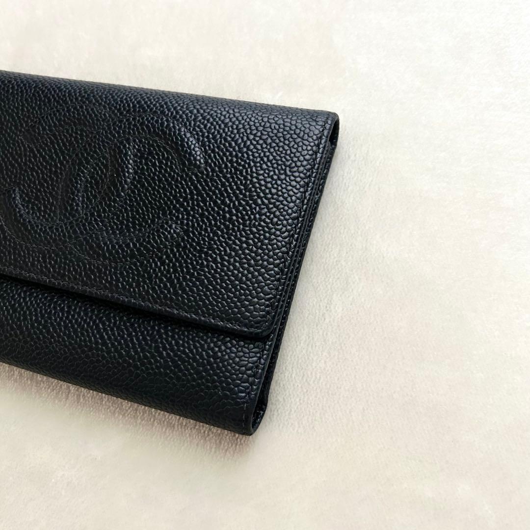 CHANEL シャネル 三つ折り財布 折り財布 キャビアスキン 黒
