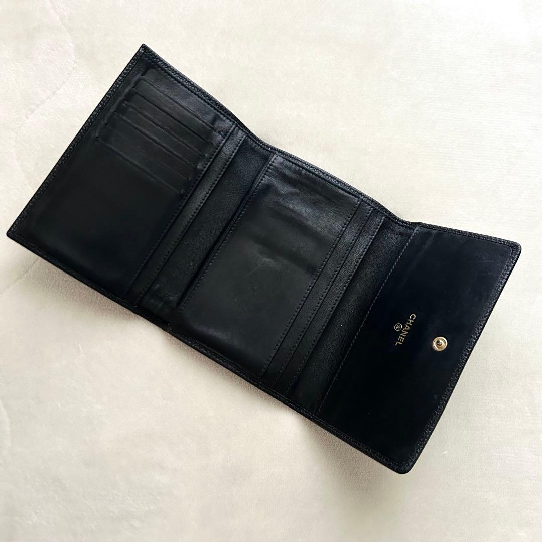 CHANEL シャネル 三つ折り財布 折り財布 キャビアスキン 黒