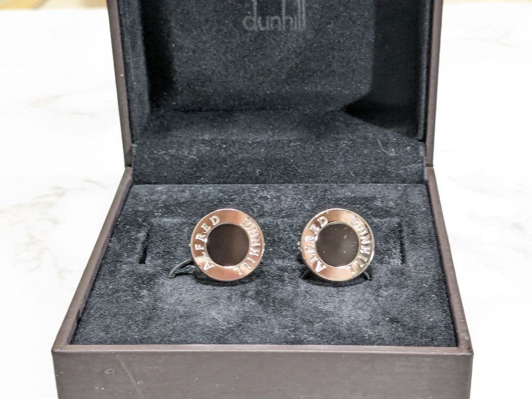 ダンヒル　Dunhill　ラウンド　オニキス　シルバー　925　カフス　ブラック