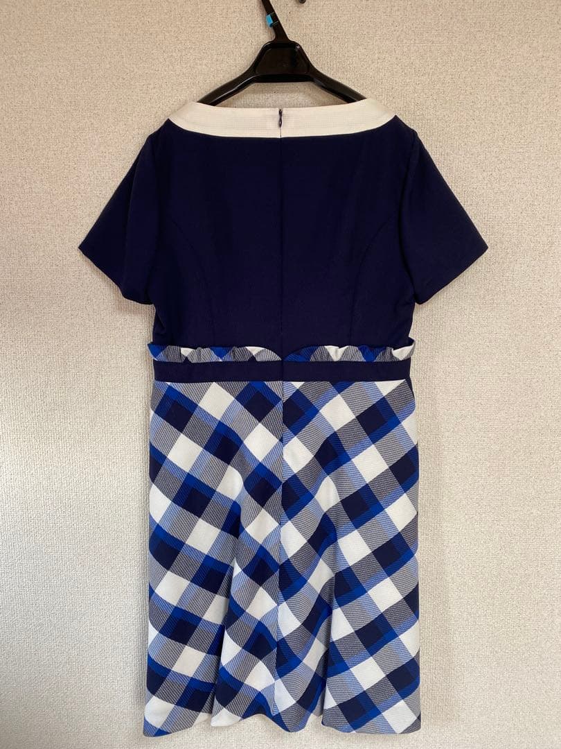 【新品タグ付き】アンジョア 事務服 13号 半袖ワンピース マリンブルーチェック