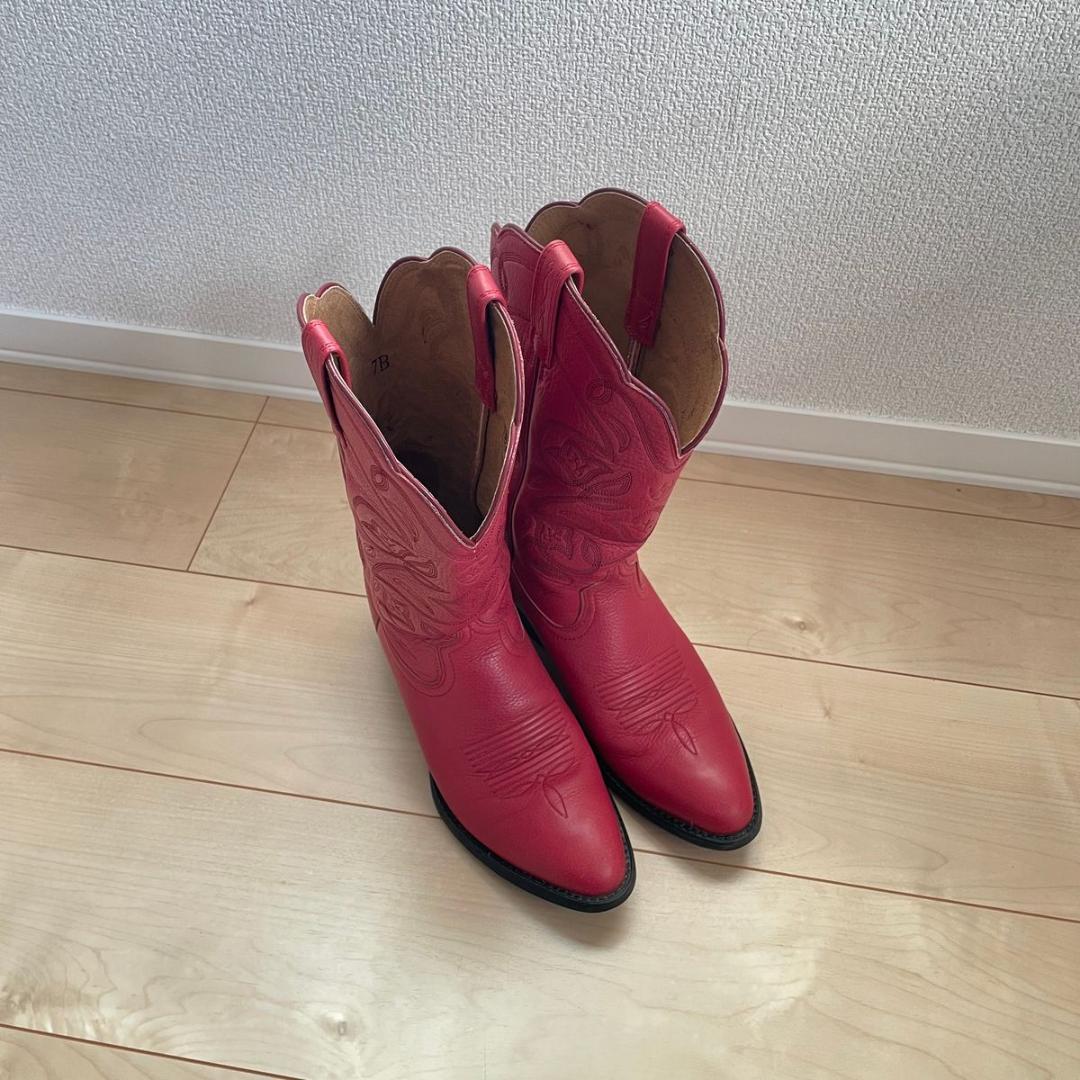 アリアット　アリアト　本革刺繍ウエスタンブーツ　US7B　レッド レザー 赤