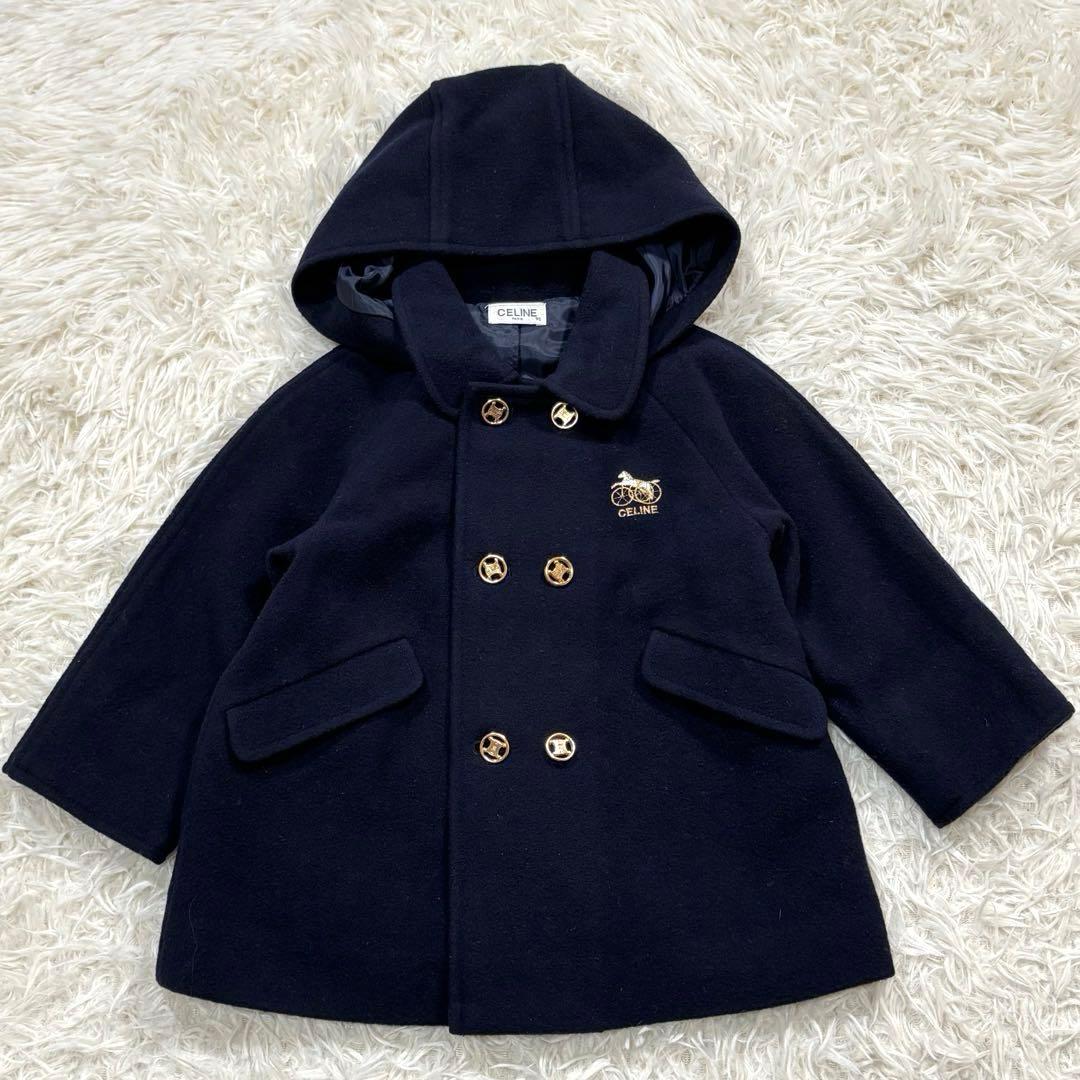 美品✨セリーヌ コート 馬車ロゴ トリオンフ 金ボタン 子供服 ネイビー 90