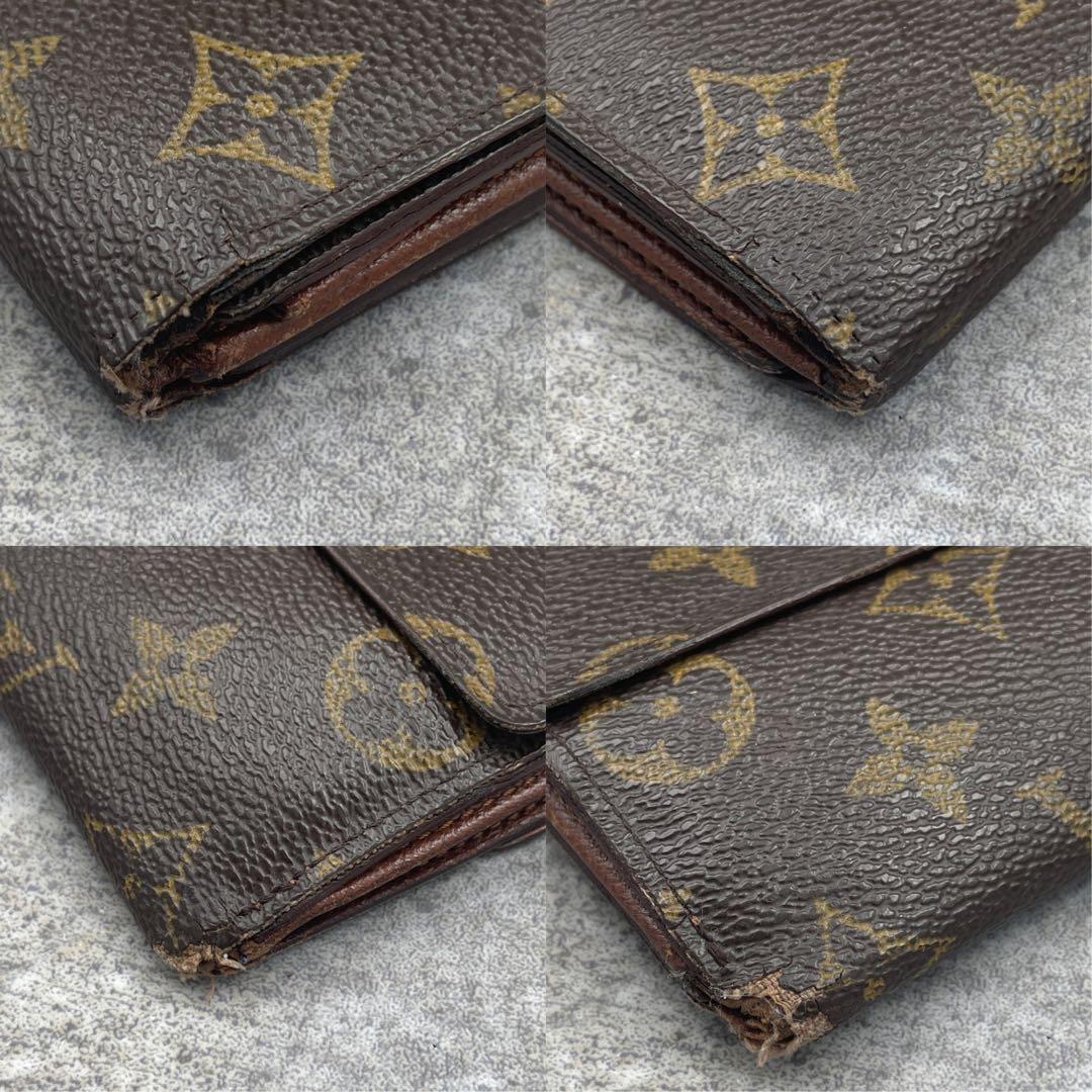 【微美品】ルイヴィトン 折り財布 モノグラム Wホック ブラウン 茶 レザー
