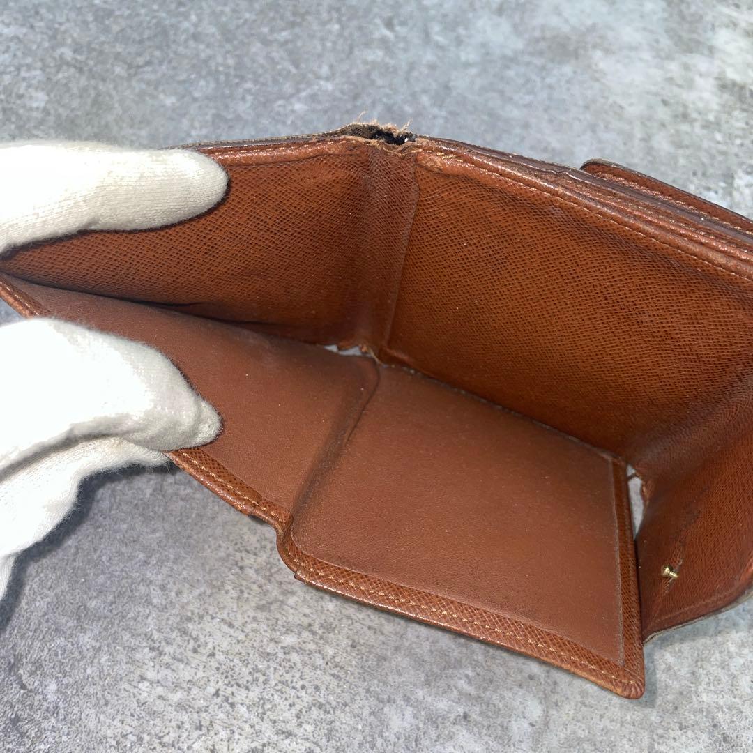 【微美品】ルイヴィトン 折り財布 モノグラム Wホック ブラウン 茶 レザー