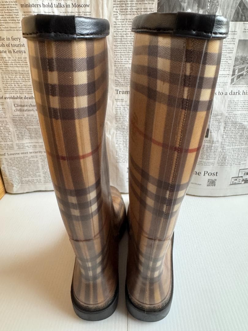 BURBERRY バーバリー チェック柄 ロングレインブーツ 24.5cm 長靴