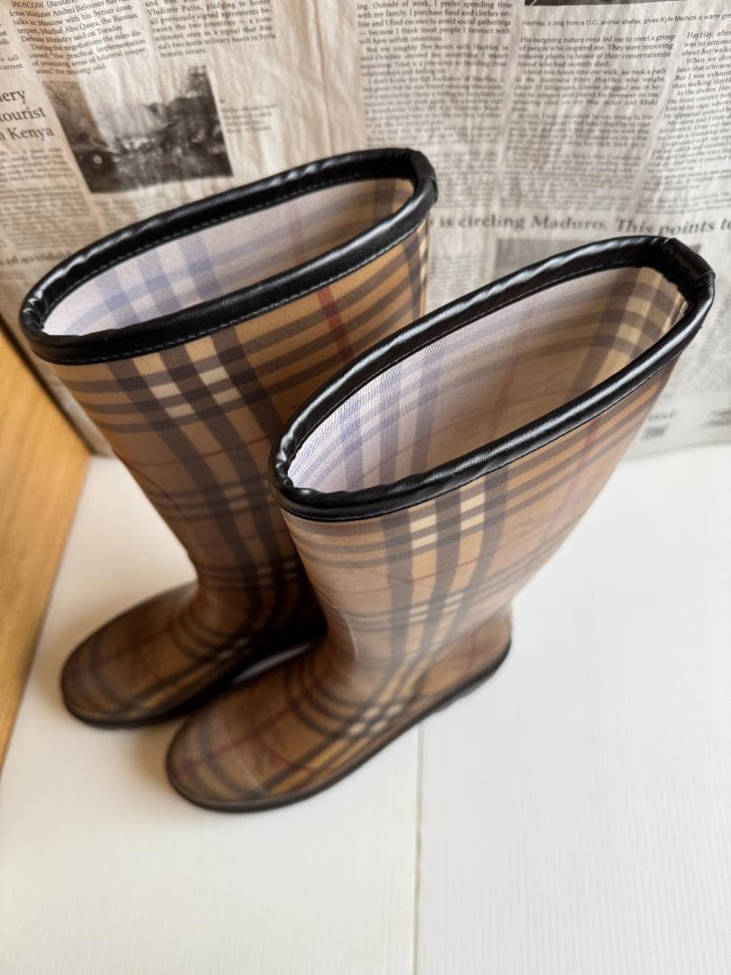 BURBERRY バーバリー チェック柄 ロングレインブーツ 24.5cm 長靴