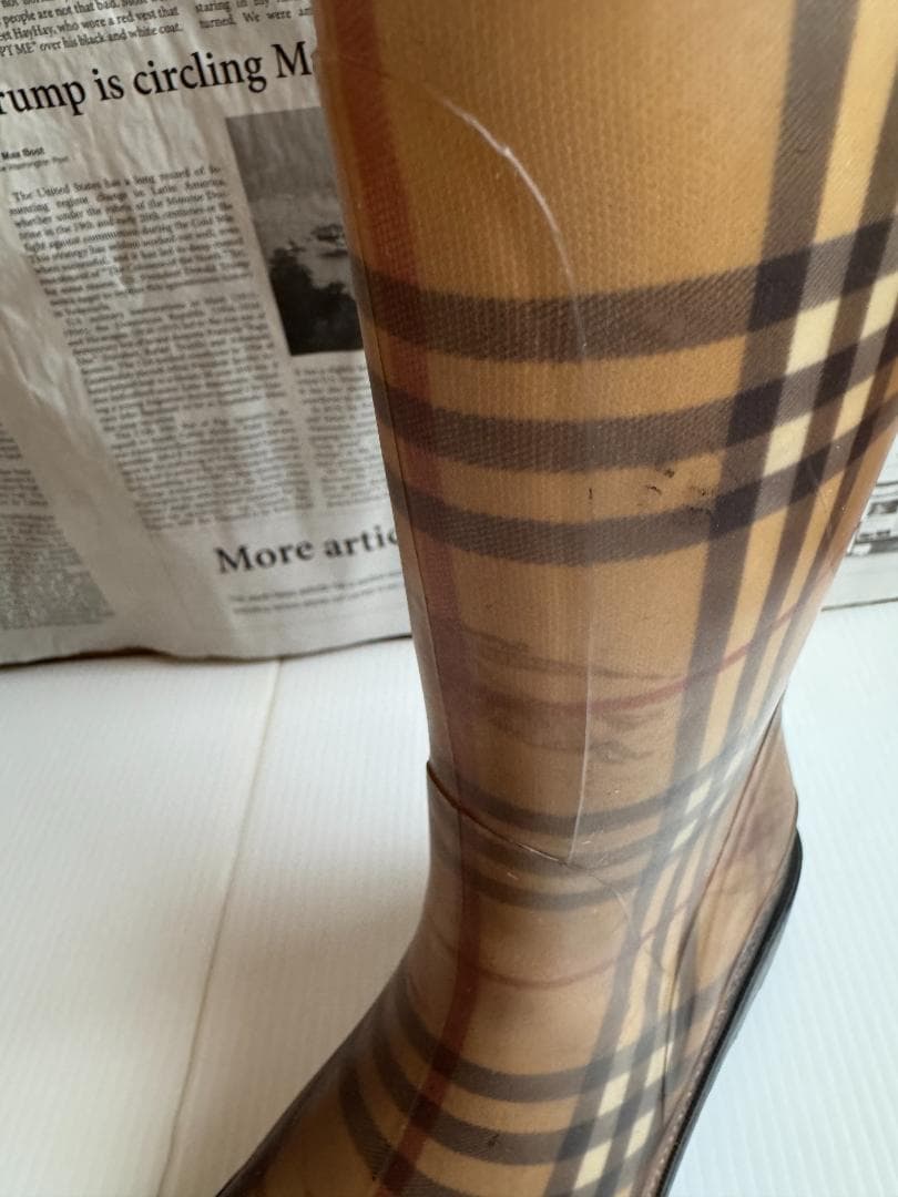BURBERRY バーバリー チェック柄 ロングレインブーツ 24.5cm 長靴
