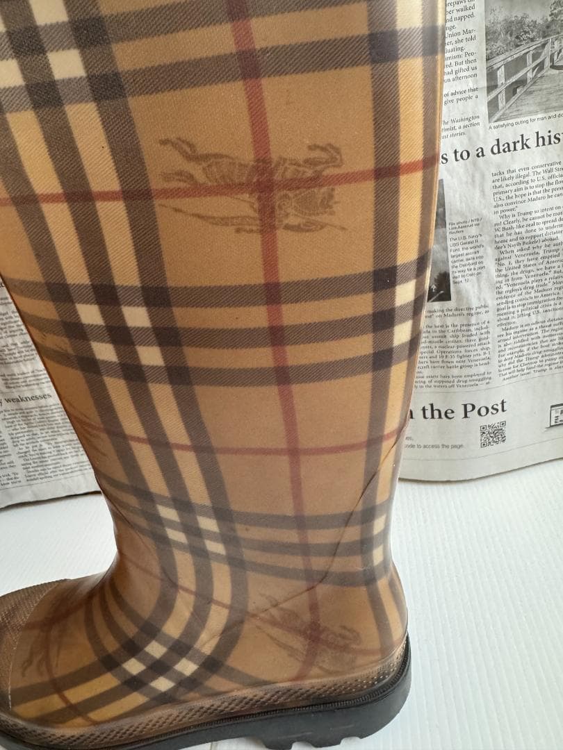 BURBERRY バーバリー チェック柄 ロングレインブーツ 24.5cm 長靴
