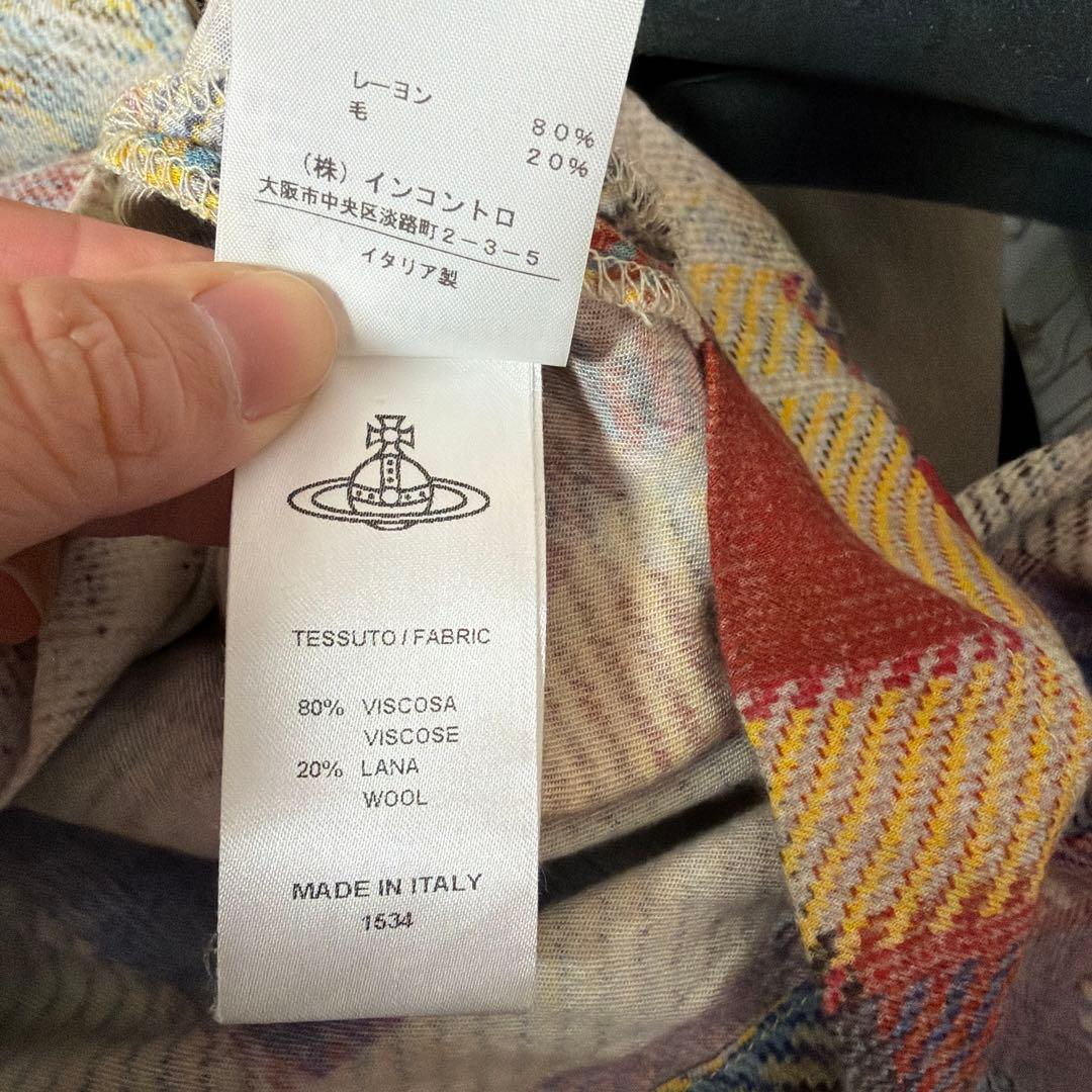 アングロマニア　チェック柄アシンメトリック七分袖ワンピース