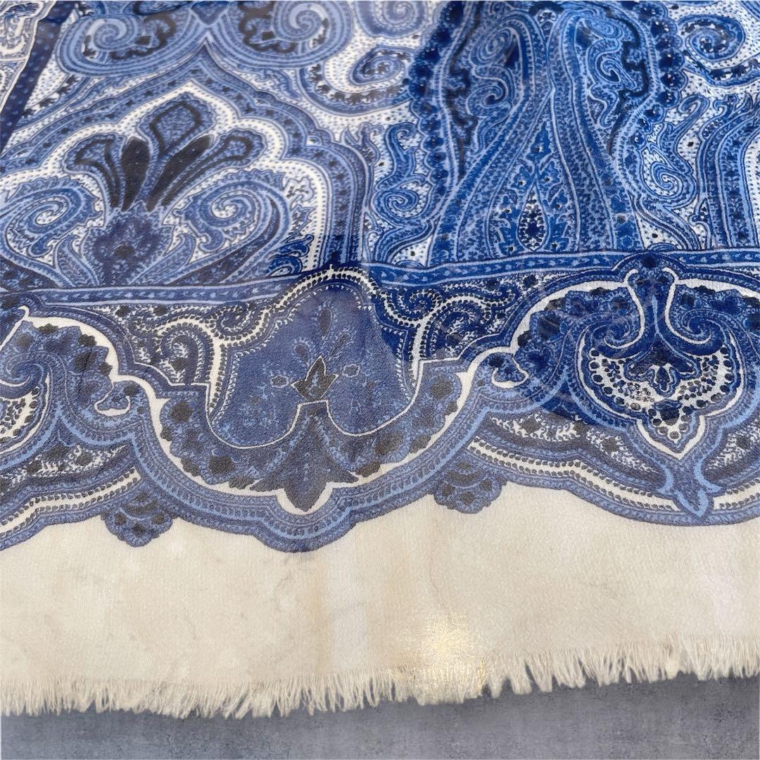ETRO 大判ストール マフラー　シフォン　100%シルク イタリア製　ブルー