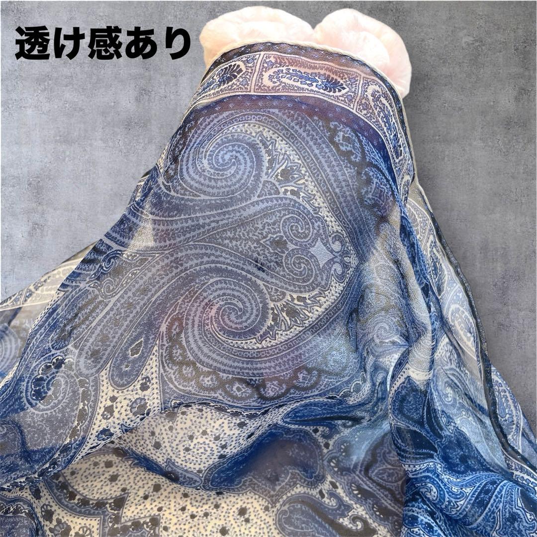 ETRO 大判ストール マフラー　シフォン　100%シルク イタリア製　ブルー