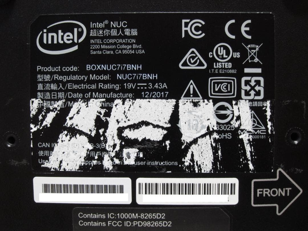 OS搭載。Intel NUC7i7BNH メモリ8GB SSD480GB