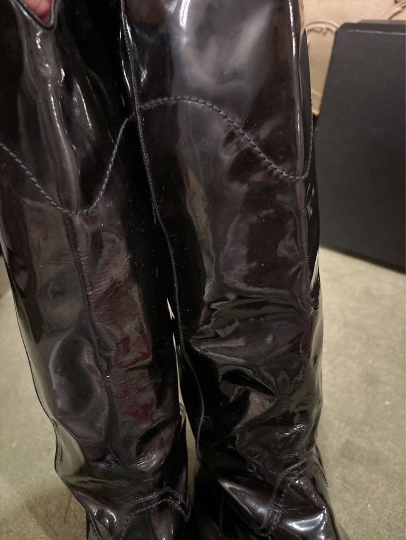 ♡本物♡CHANEL ブラックエナメルジョッキーロングブーツ37ハーフ
