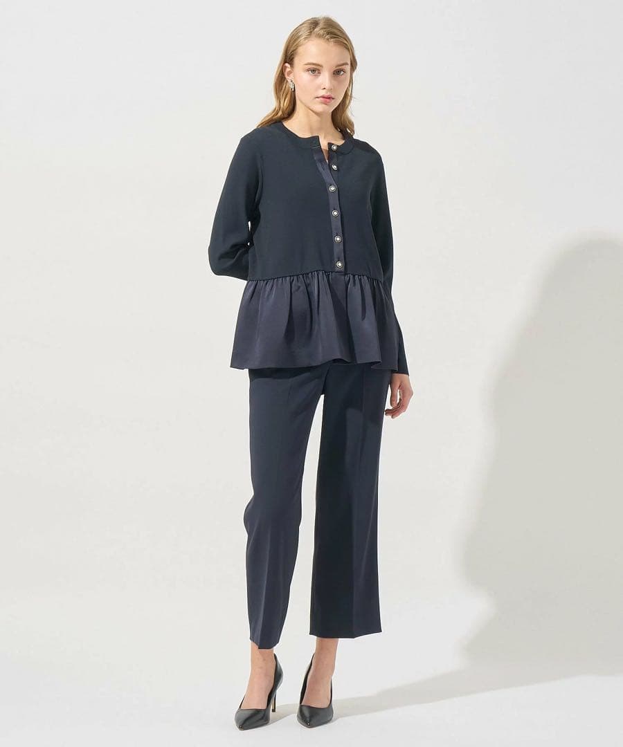 新品 25aw アナイ 布帛コンビペプラム カーディガン ネイビー セレモニー