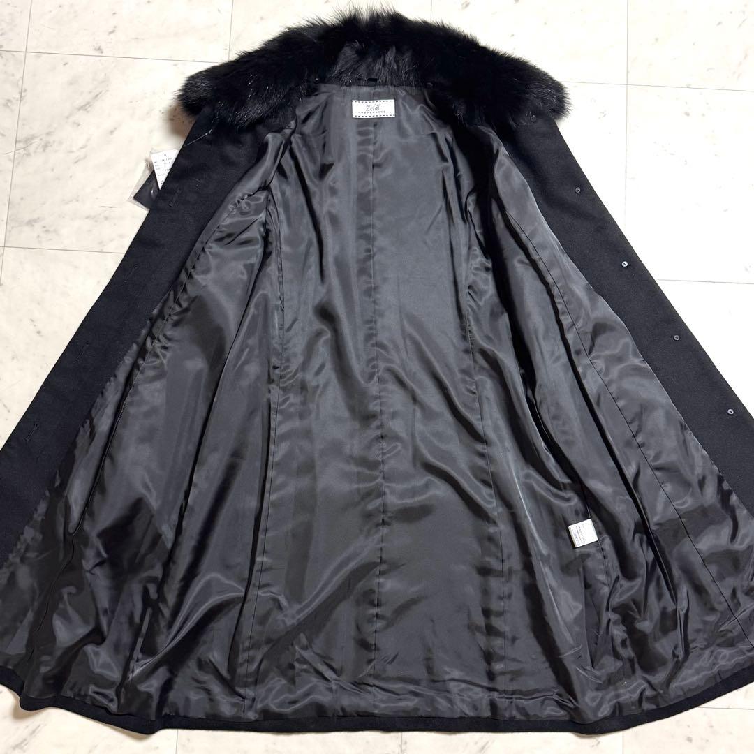 未使用タグ付き Zalal カシミヤ100% ベルテッドコート フォックスファー