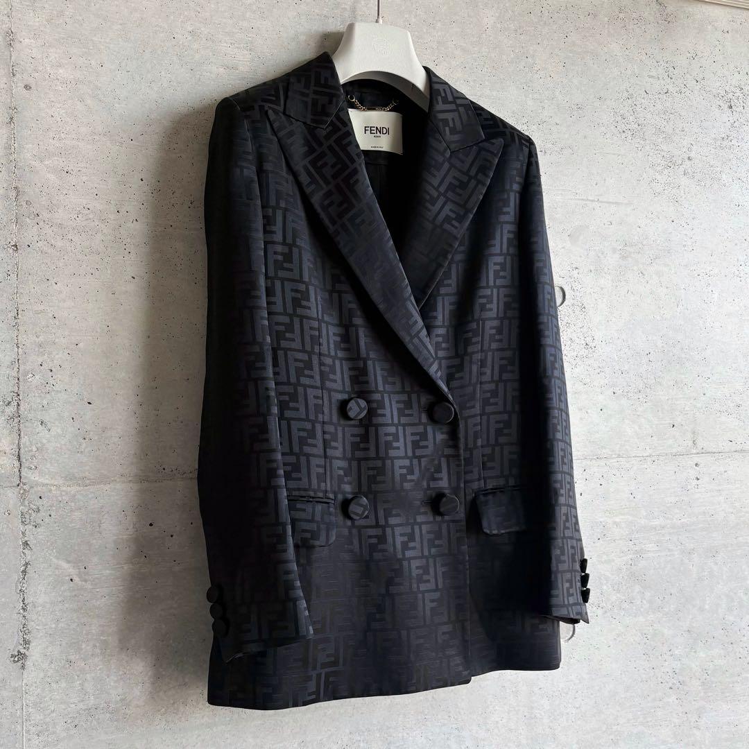 美品 FENDI 51万 シルクジャケット 現行 ズッカ柄 36 ブラック