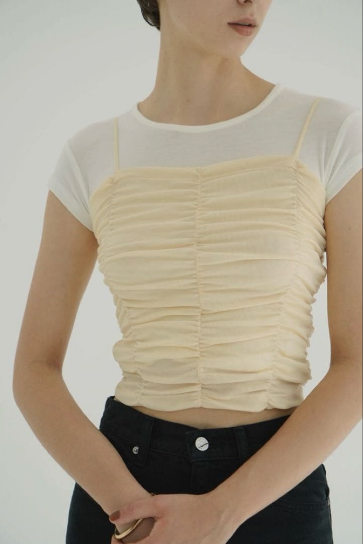 CLANE クラネ　SHIRRING CAMI TOPS IVORY