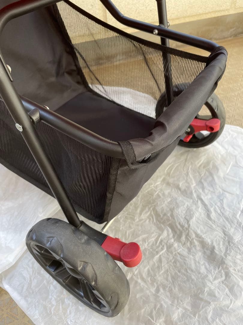 折りたたみ式ペットカート 犬用 猫用 荷物カゴ付　赤　専用レインカバー付