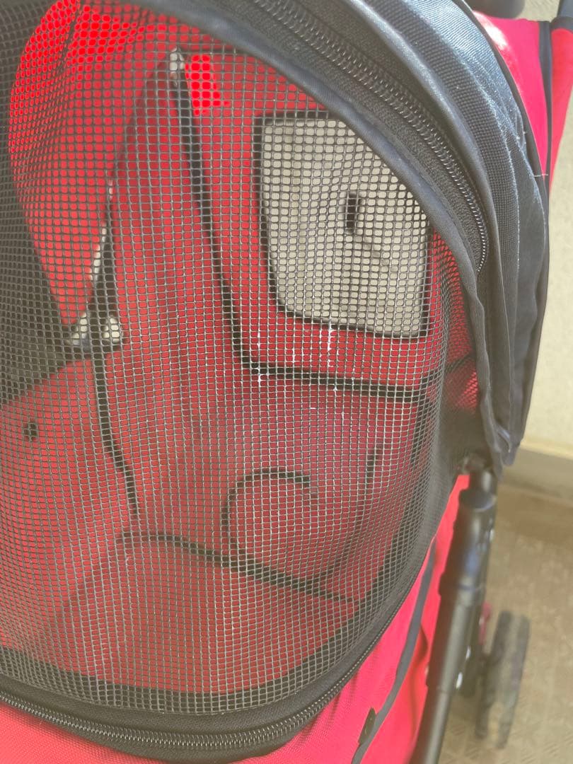 折りたたみ式ペットカート 犬用 猫用 荷物カゴ付　赤　専用レインカバー付