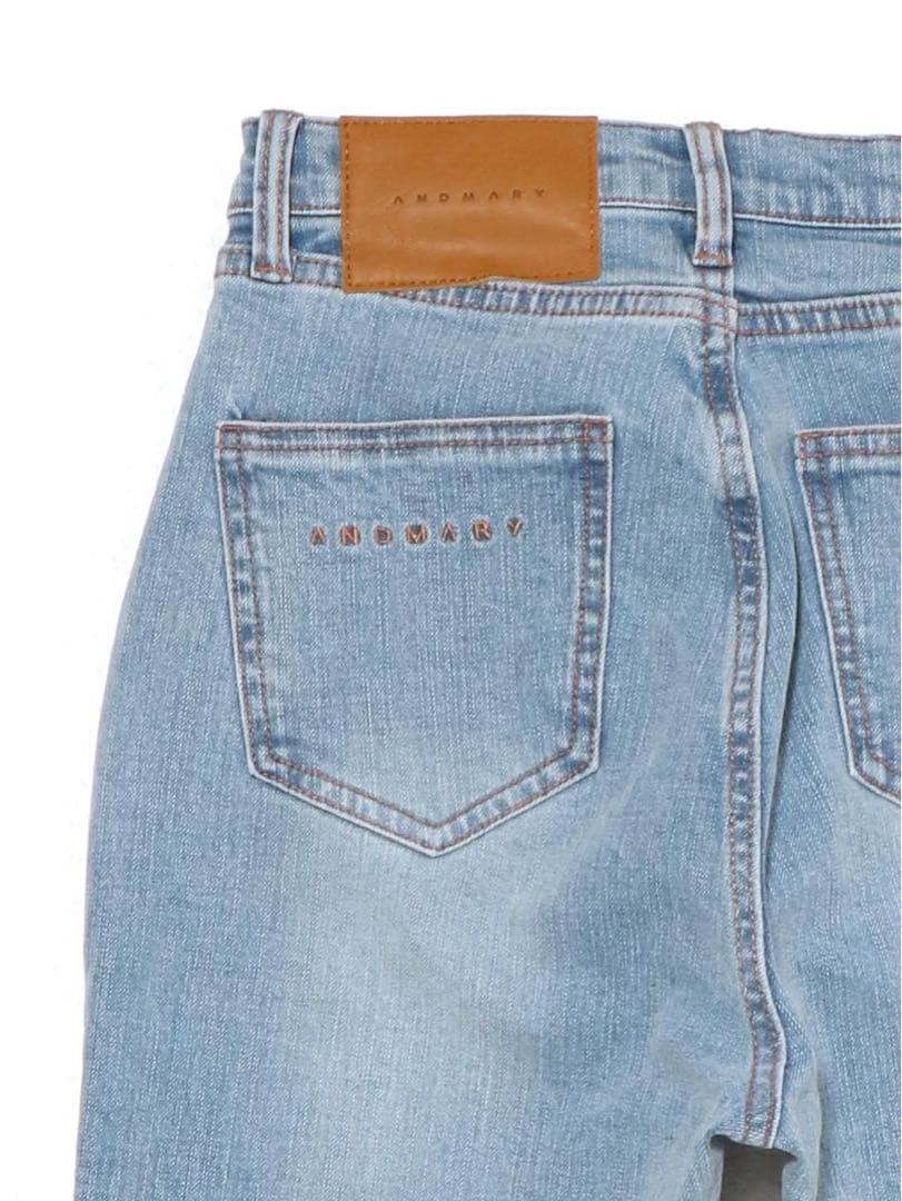 パンツ andmary Mary logo flare denim blue beige