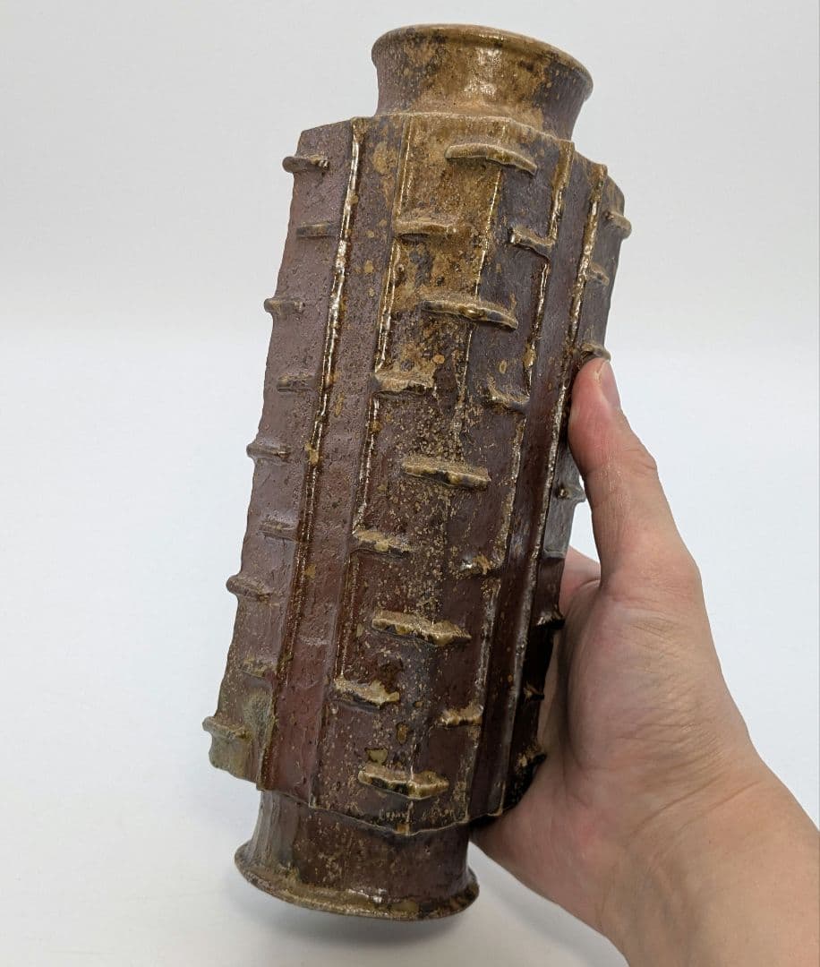 伝統工芸士 豊福寛 備前焼 算木花生 花器 フラワーベース 花瓶 花入 置物