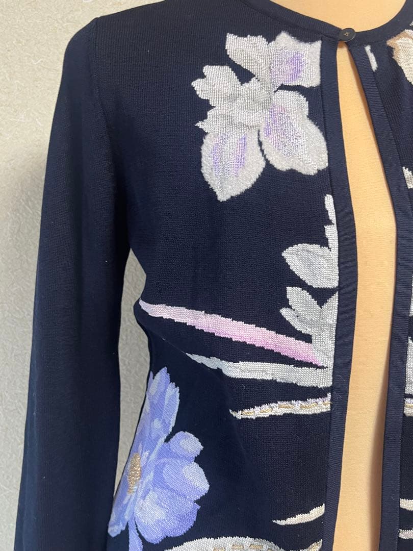 【美品】LEONARD レオナール　カーディガン　花柄　ネイビー