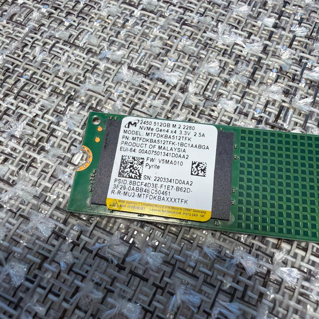 最安値 Micron SSD Gen4.0規格 2450 512GB 動作OK