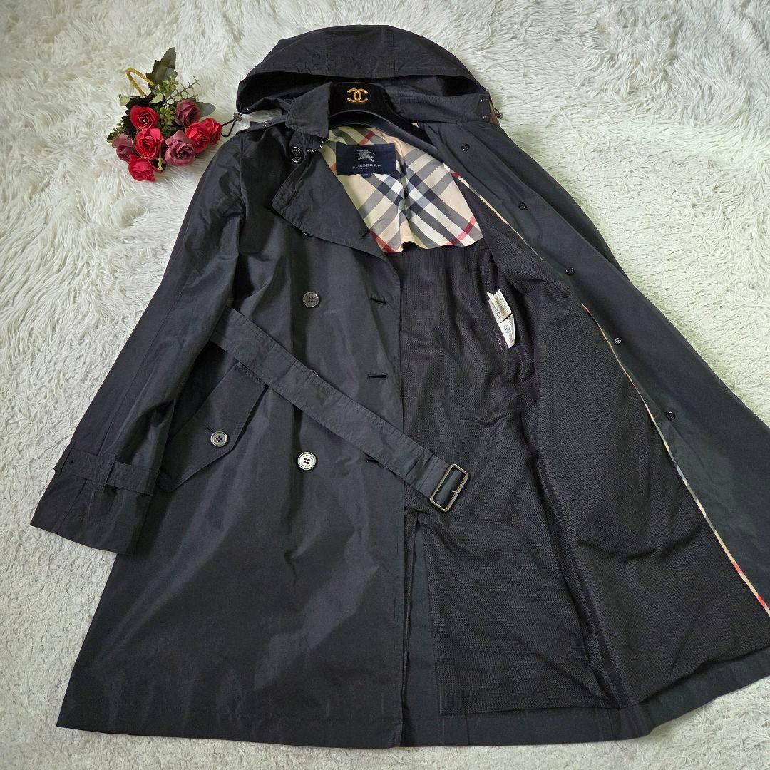 美品 バーバリー フーデット トレンチコート ポリエステル ブラック サイズ M