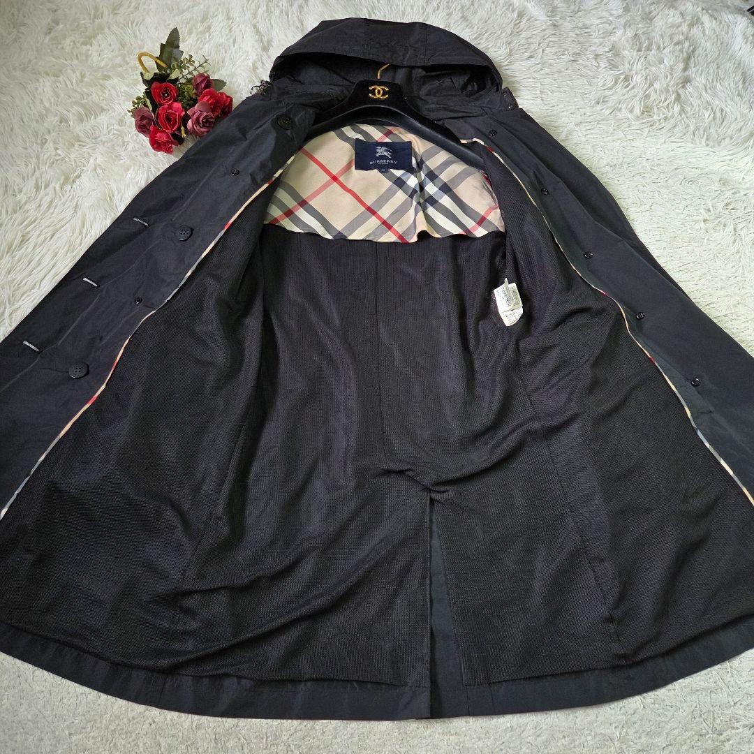 美品 バーバリー フーデット トレンチコート ポリエステル ブラック サイズ M