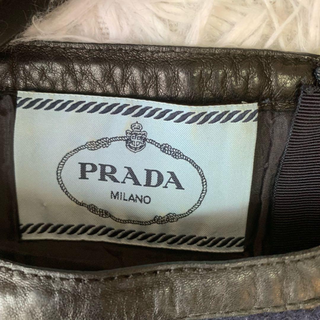 PRADA ウール×レザー パイピング ノースリーブドレス ワンピース 42
