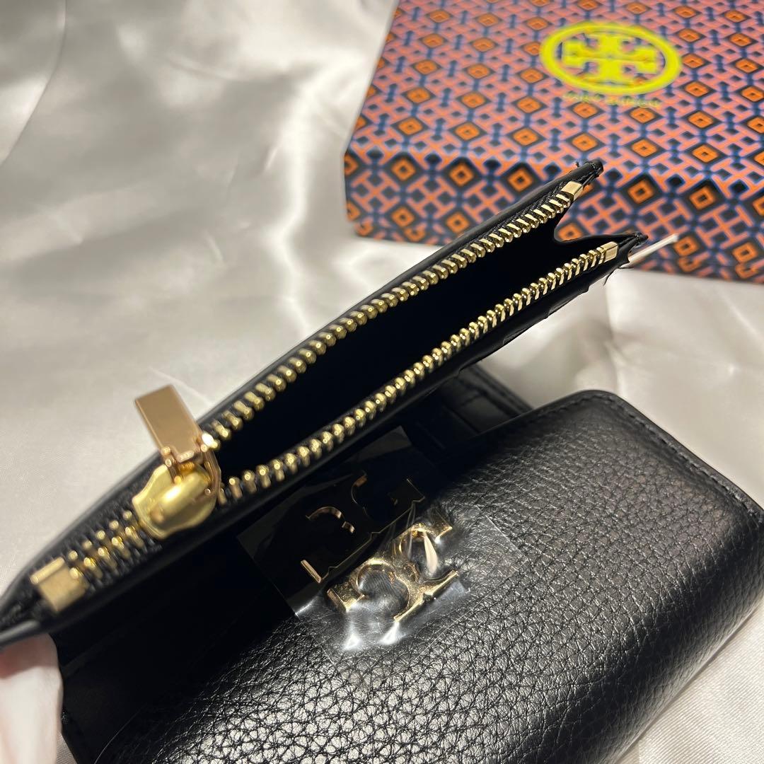新品 TORY BURCH 黒 3つ折り財布 ミディアムフラップウォレット