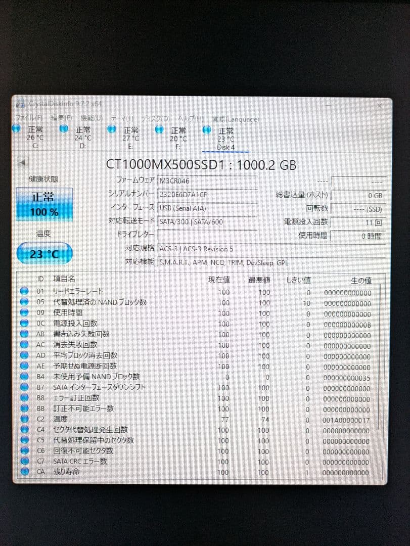 crucial 2.5インチ SSD CT1000MX500 1000GB