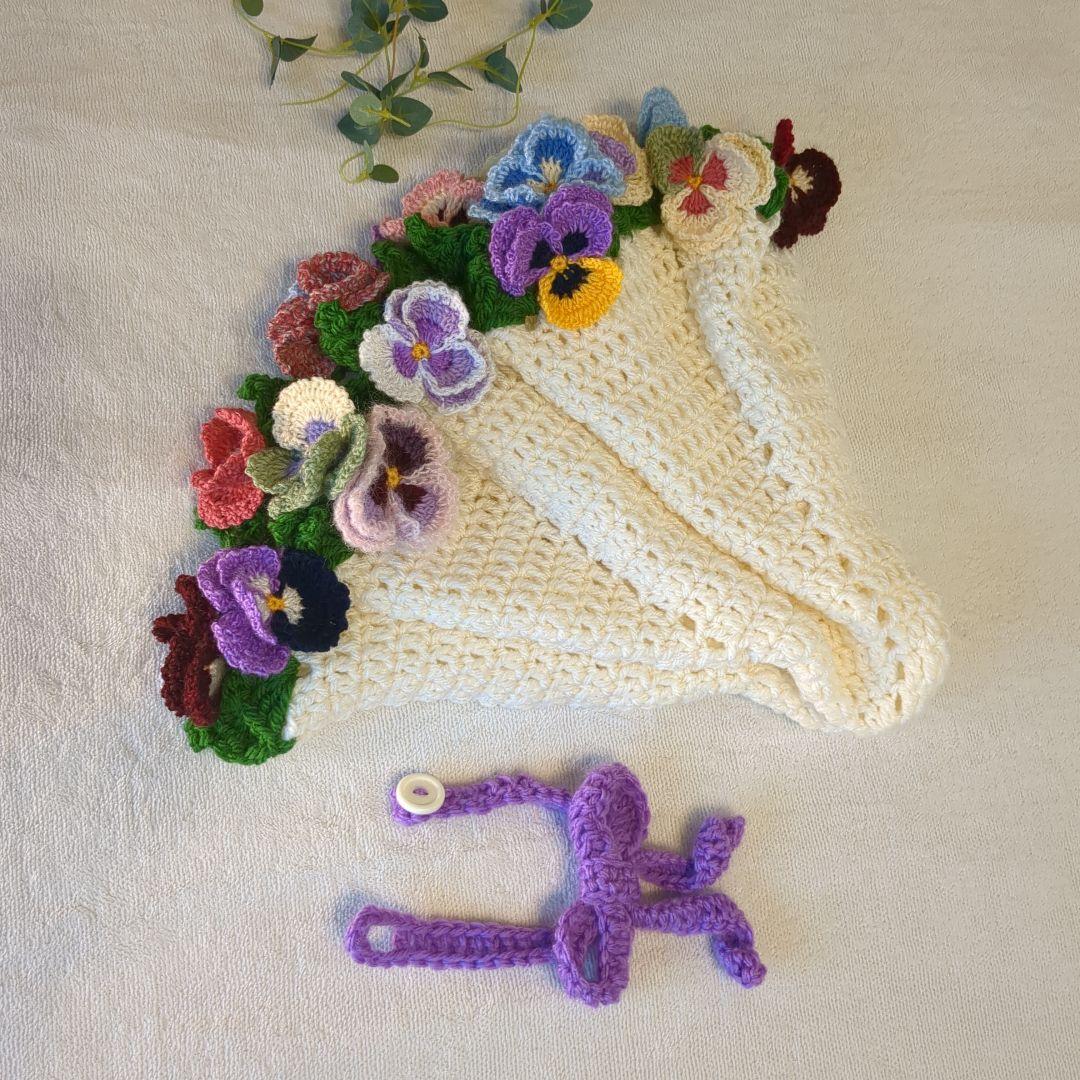 ブーケブランケット 花束 ハンドメイド パンジー リボン