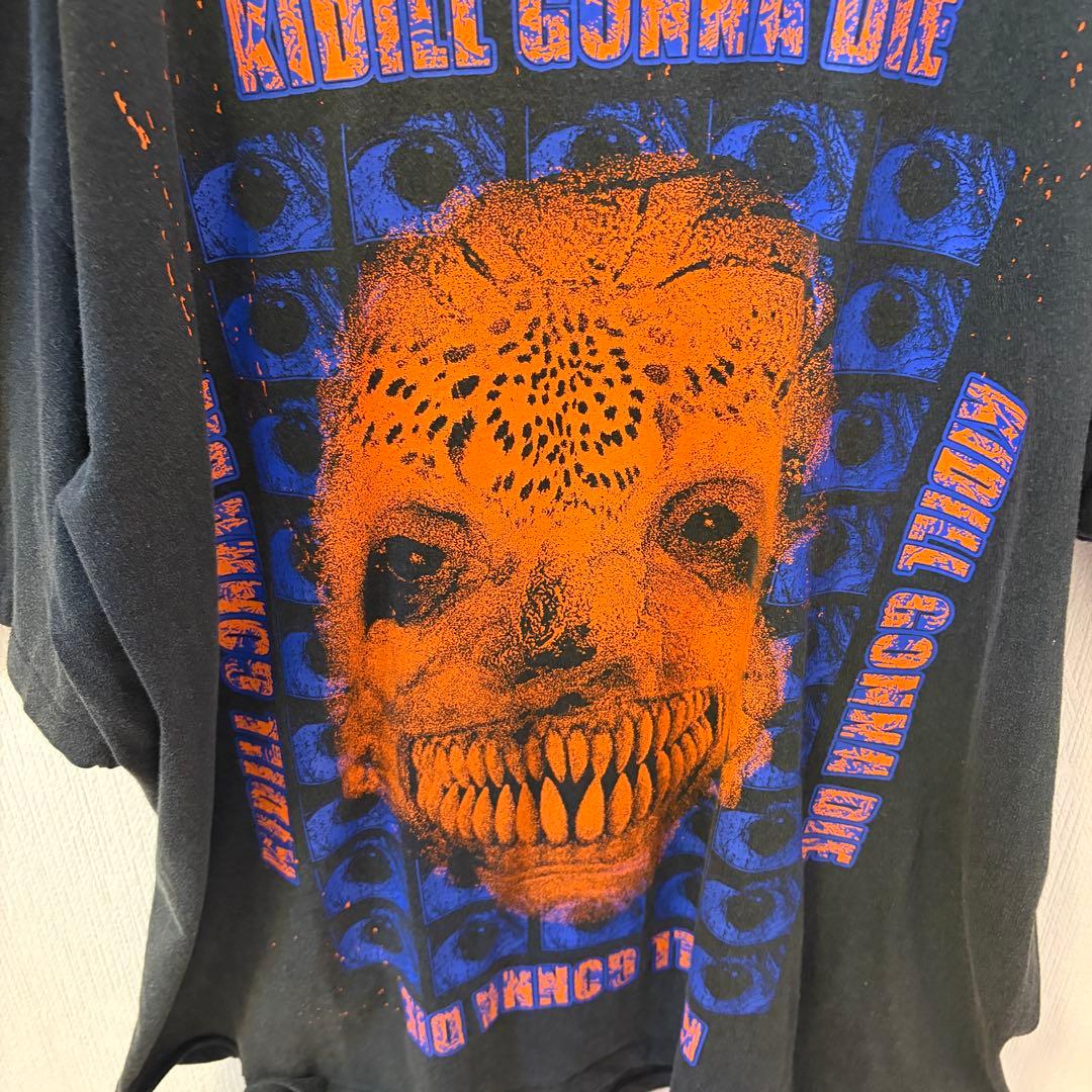 kidill キディル　tシャツ スミクロ　ダメージ　黒　プリント　半袖