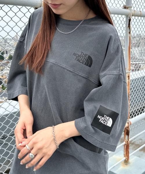 韓国 ノースフェイス　ダメージ Tシャツ　グレー　S 新品　ウォッシュ加工　M