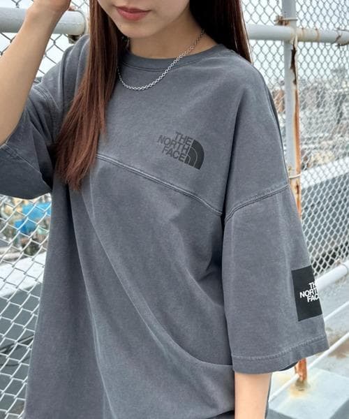 韓国 ノースフェイス　ダメージ Tシャツ　グレー　S 新品　ウォッシュ加工　M