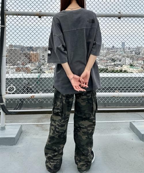 韓国 ノースフェイス　ダメージ Tシャツ　グレー　S 新品　ウォッシュ加工　M