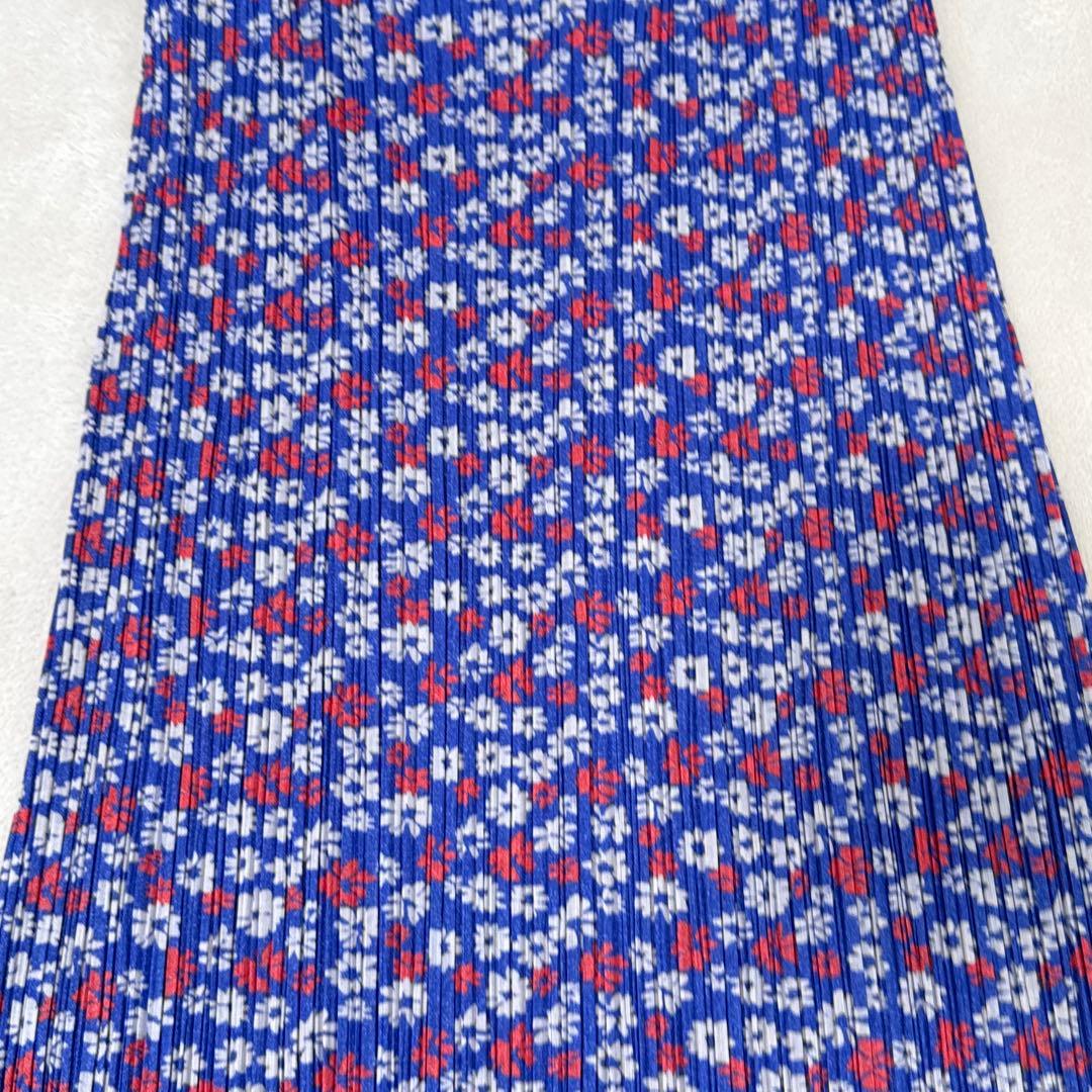 美品✨PLEATS PLEASE プリーツ　ロングスカート　花柄　ネイビー