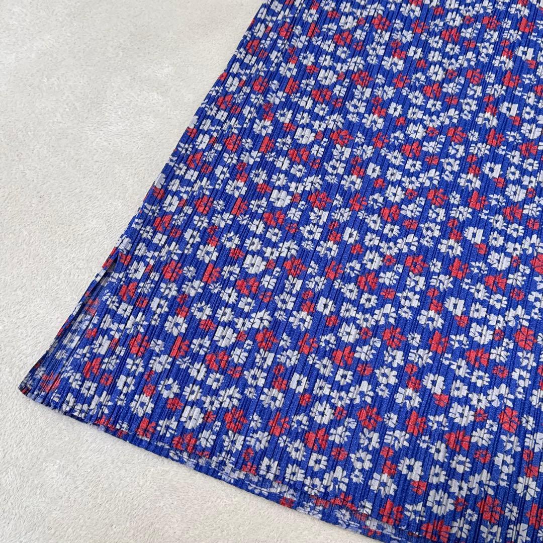 美品✨PLEATS PLEASE プリーツ　ロングスカート　花柄　ネイビー
